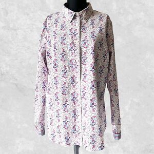 LL Bean Floral Button-Front Shirt Women's Large Long Sleeve Purple Blue White